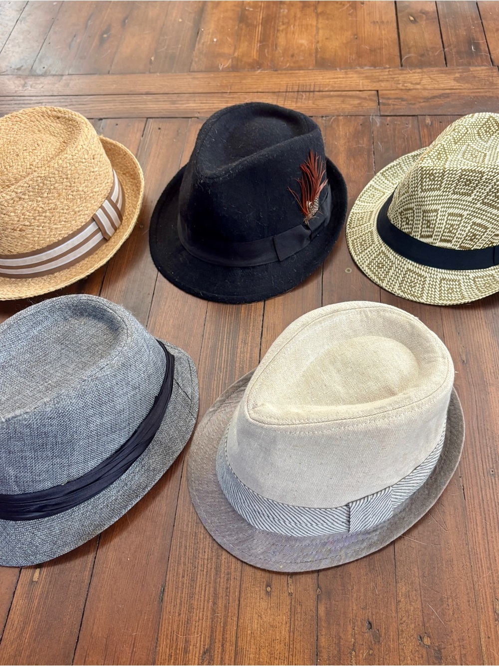 Group of Five Mixed-Style Fedoras - Neutral Color Pack